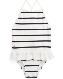Polo Ralph Lauren Kids Striped Ruffled One-Piece Swimsuit (Infant) | Swimwear