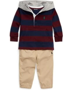 Polo Ralph Lauren Kids Cotton Hooded Rugby Shirt & Pants Set (Infant) | Kids' Sets