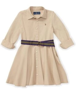 Polo Ralph Lauren Kids Belted Cotton Chino Shirtdress (Little Kids) | Dresses