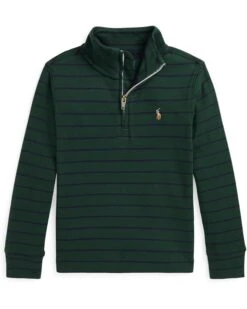 Polo Ralph Lauren Kids Striped Cotton Quarter-Zip Pullover (Toddler/Little Kid) | Sweaters