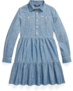 Polo Ralph Lauren Kids Tiered Chambray Shirtdress (Big Kids) | Dresses