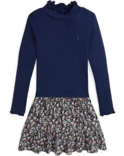 Polo Ralph Lauren Kids Floral-Woven-Skirt Turtleneck Dress (Big Kid) | Dresses
