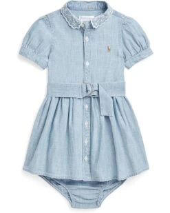 Polo Ralph Lauren Kids Belted Chambray Shirtdress & Bloomer (Infant) | Dresses